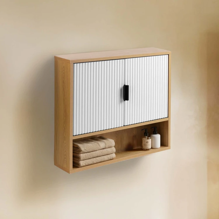 Meuble de salle de bain suspendu avec rangement à rainures