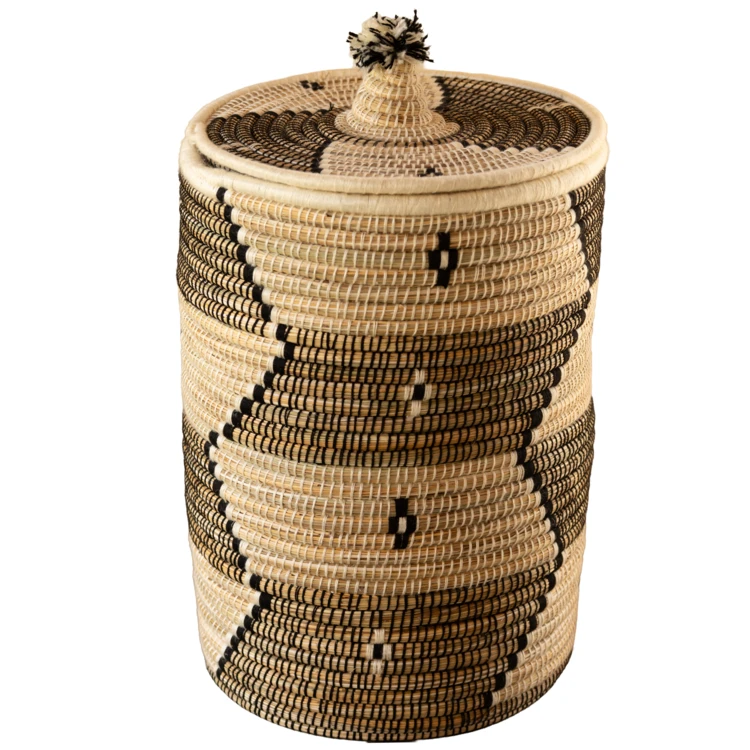 Panier à linge motifs ethniques en fibres naturelles