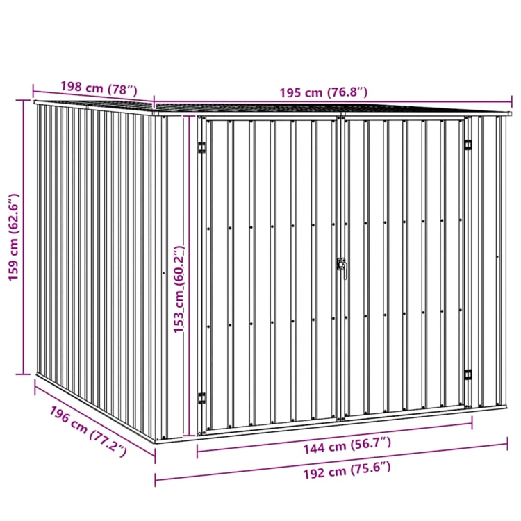 Abri de jardin en acier galvanisé avec double porte
