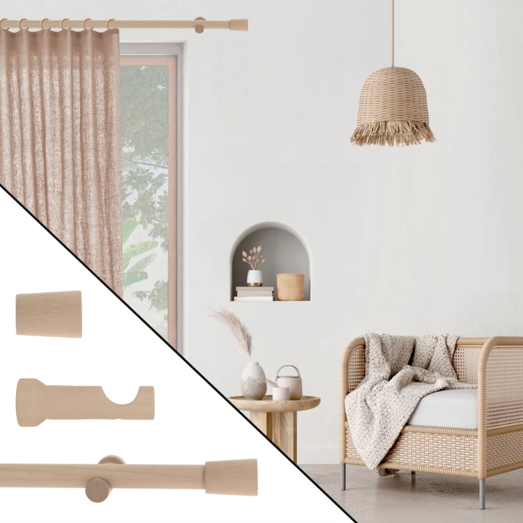 Kit tringle à rideaux en bois avec embout conique D28mm
