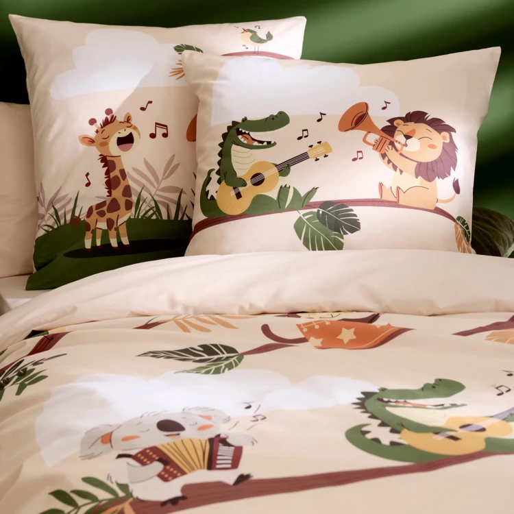 Taie d’oreiller enfant percale de coton jungle