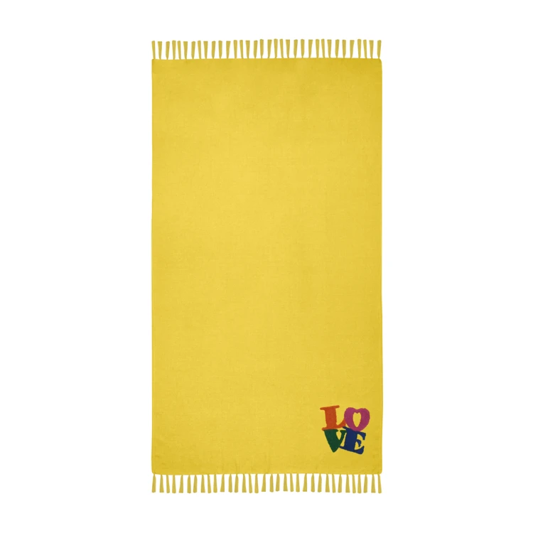 Fouta aus Polybaumwolle mit Fransen und Stickerei LOVE