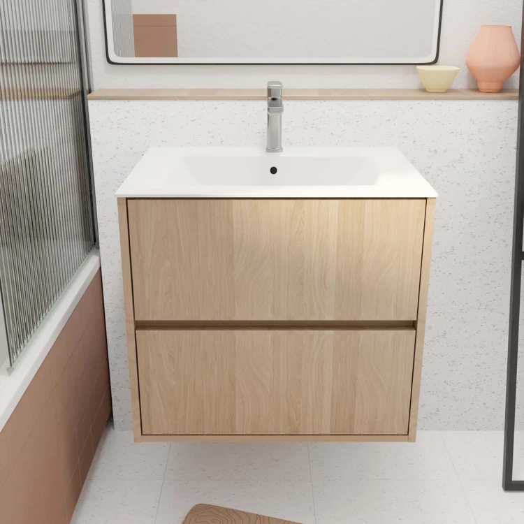 Meuble de salle de bains suspendu 2 tiroirs avec vasque