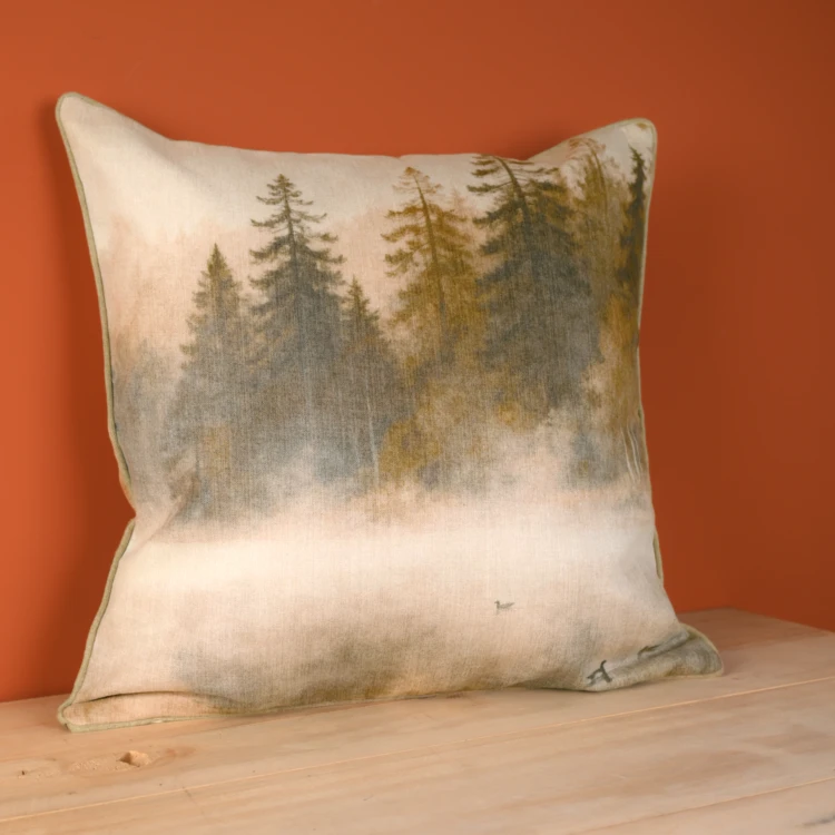 Coussin réversible imprimé aquarelle forêt