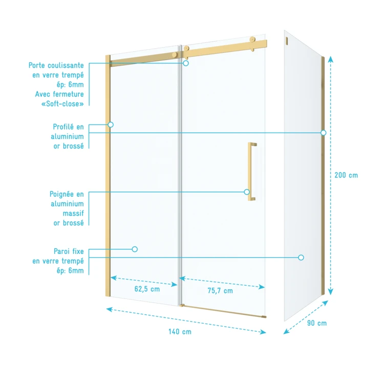 Porte de douche coulissante en verre trempé