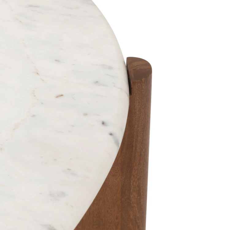 Mesa de centro redonda de mármol con patas de madera maciza de mango