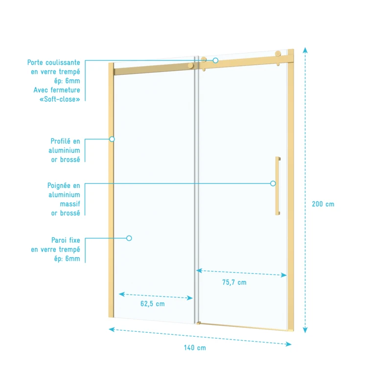 Porte de douche coulissante en verre trempé