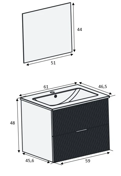 Meuble de salle de bains suspendu texturé 2 tiroirs avec vasque