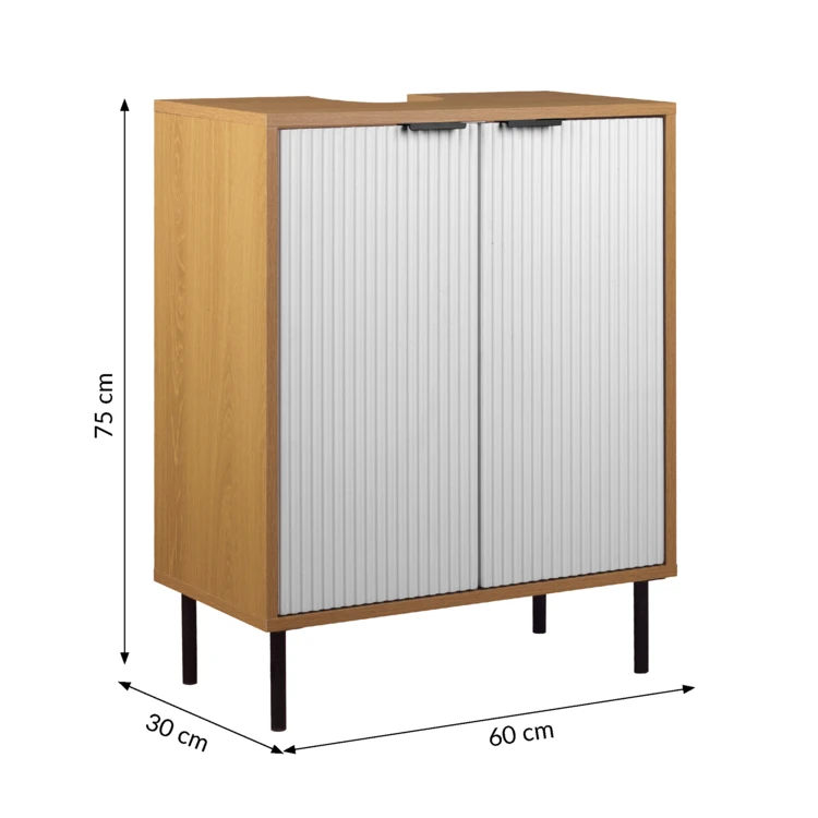 Meuble sous vasque de salle de bain avec rangement et portes rainurées