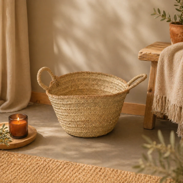 Panier bûche anse bord jute XL