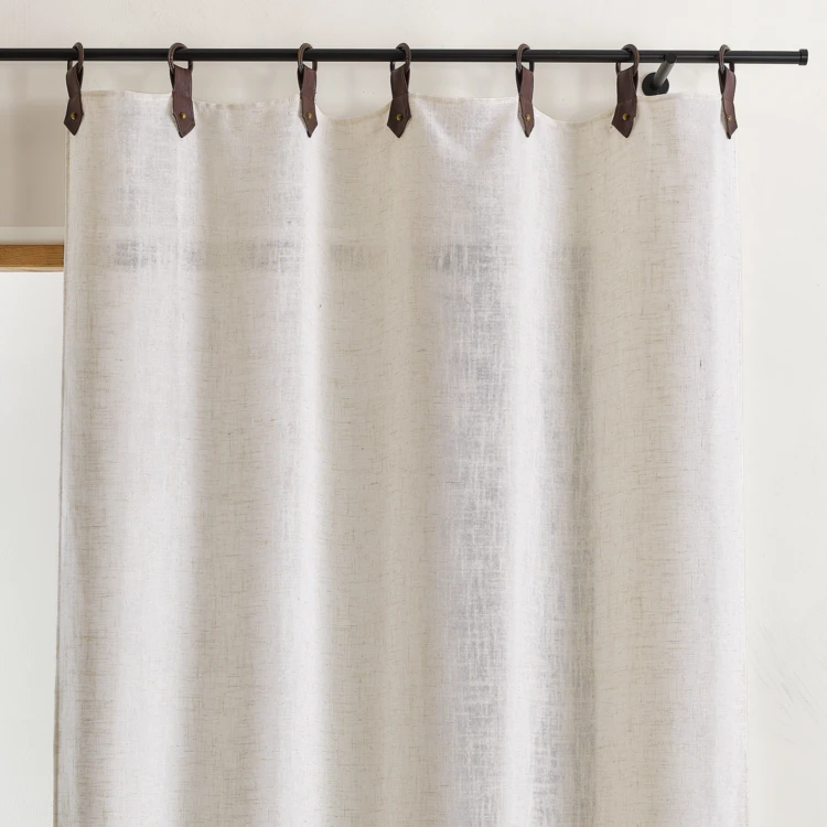 Rideau en tissu polylin à pattes avec anneaux effet cuir