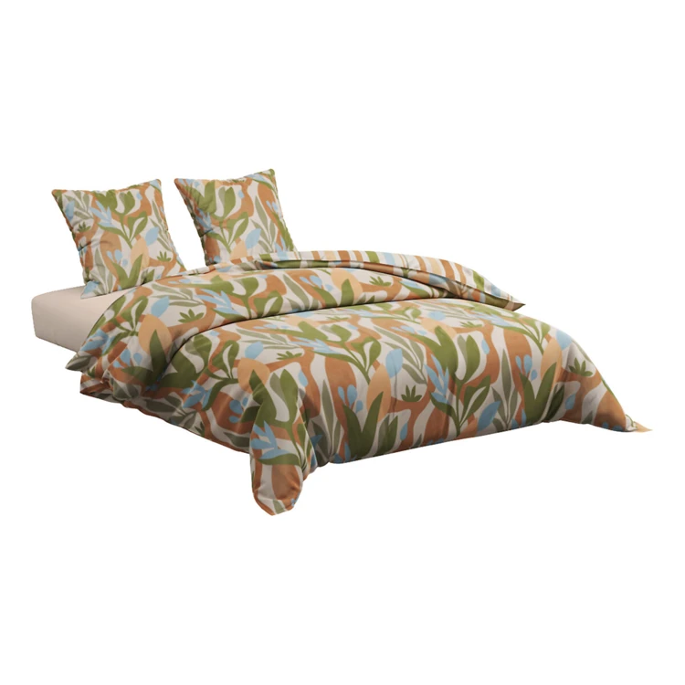 Conjunto de cama de 3 peças em algodão reversível com motivos florais