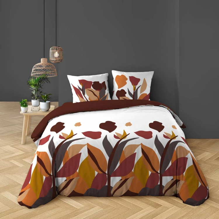 3-teiliges Bettwäscheset aus 100 % Baumwolle mit Blumenmuster – Bettbezug + Kissenbezüge