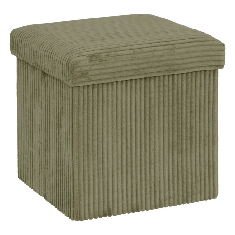 Pouf pliable effet velours côtelé avec rangement intégré