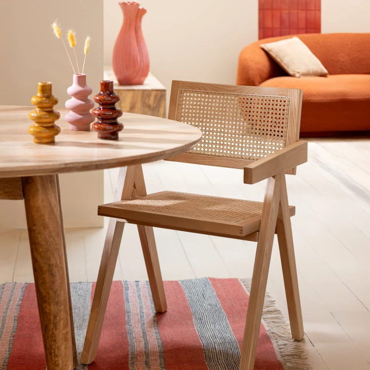 Chaise design en bois et rotin