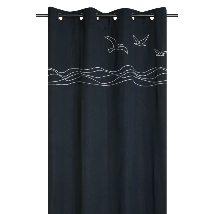 Rideau tamisant polycoton à œillets motif bord de mer