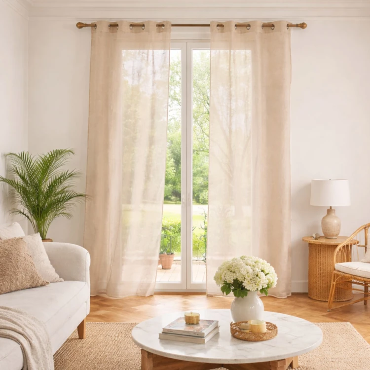 Voilage poly-lin uni  fluide