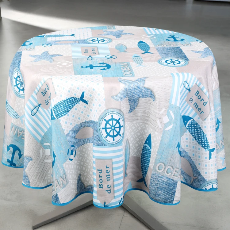 Nappe anti-tâche ronde motif marin