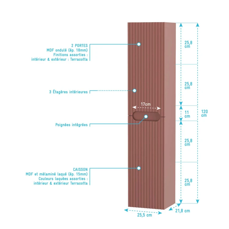 Colonne de salle de bains suspendue texturée et 2 portes