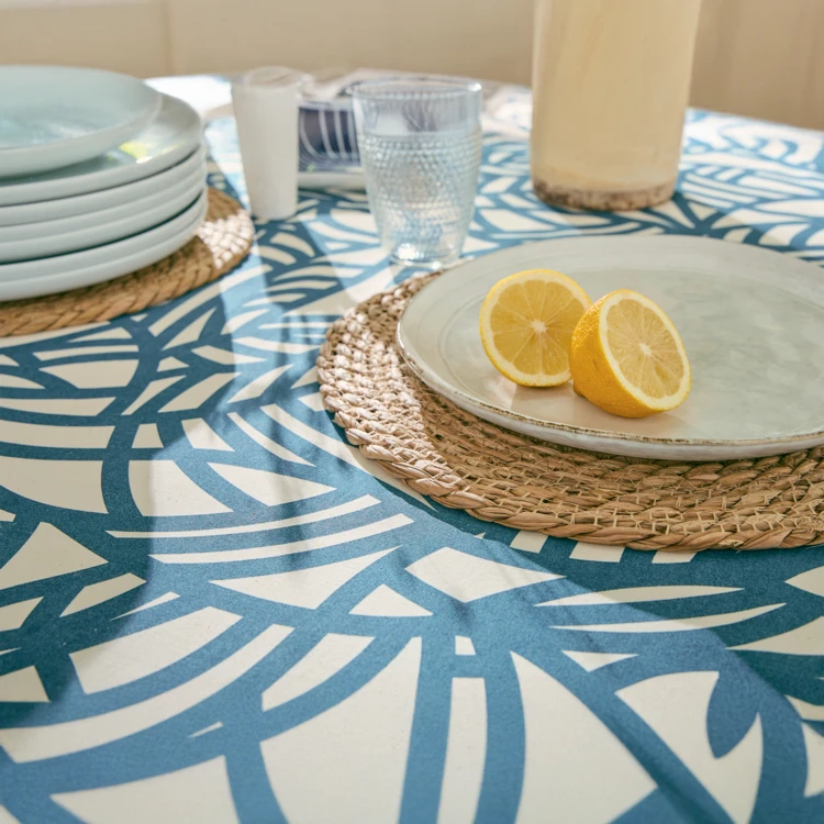 Nappe rectangulaire coton enduit feuillage abstrait