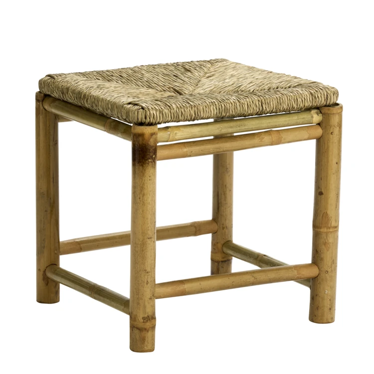 Tabouret en bambou avec assise tressée en jonc de mer