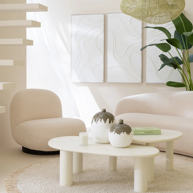 Fauteuil pivotant bois et mousse effet bouclette