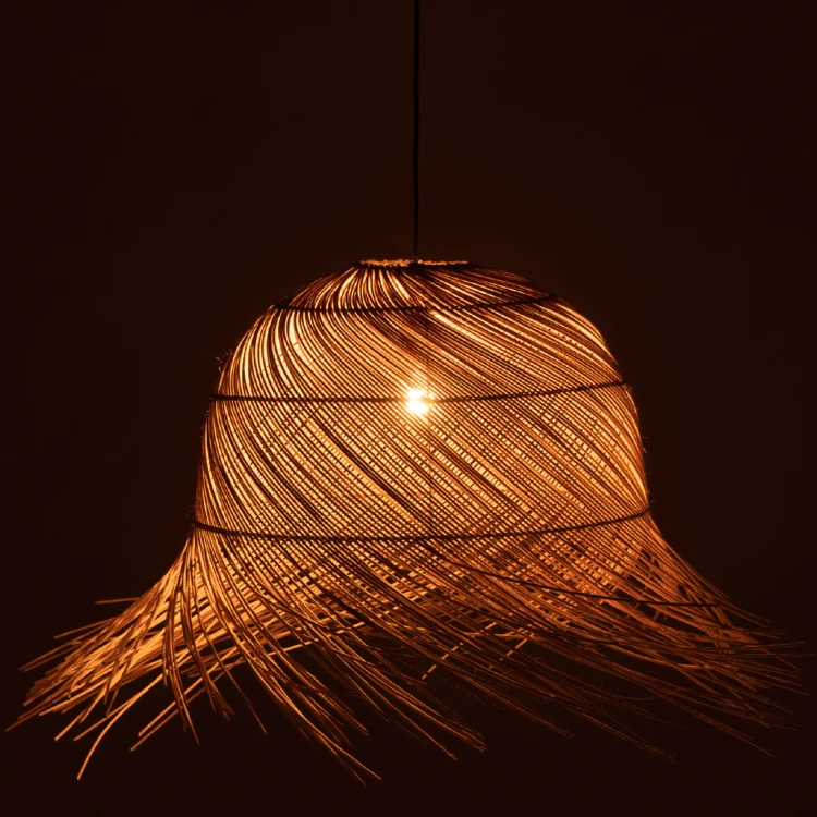 Lampe suspendue ronde en rotin