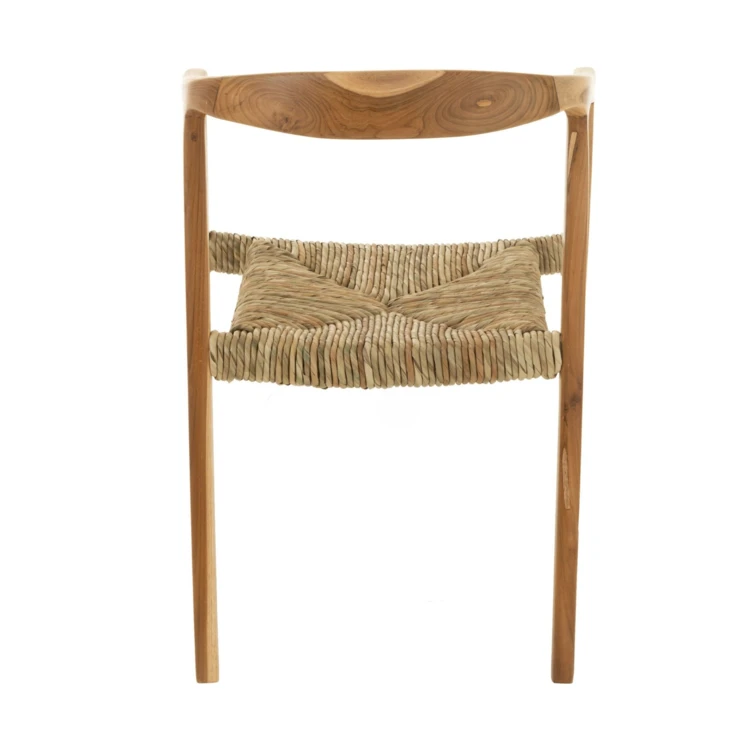 Silla de madera de teca y asiento de mimbre trenzado