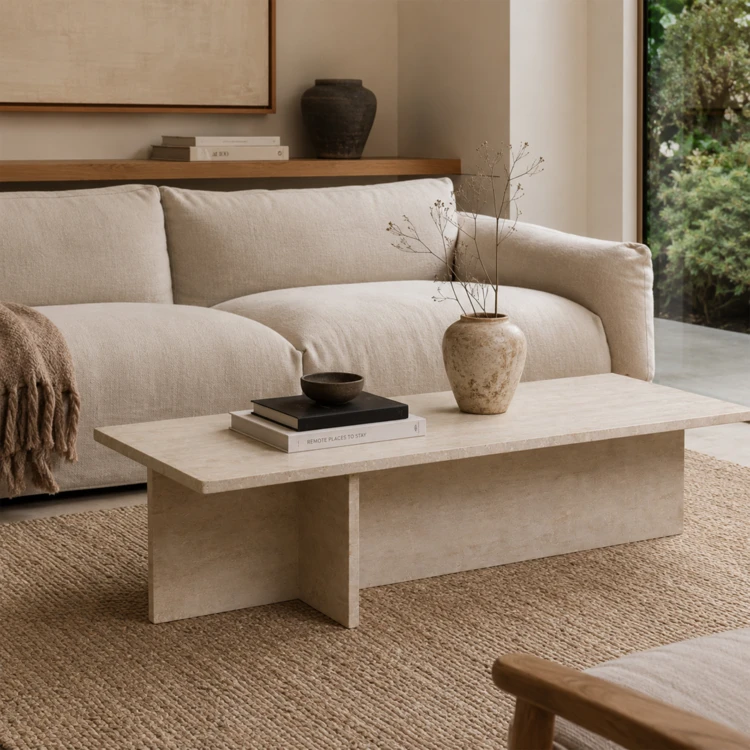 Table basse longue travertin