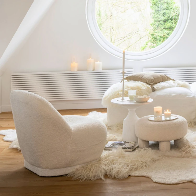 Fauteuil moelleux velours effet bouclette