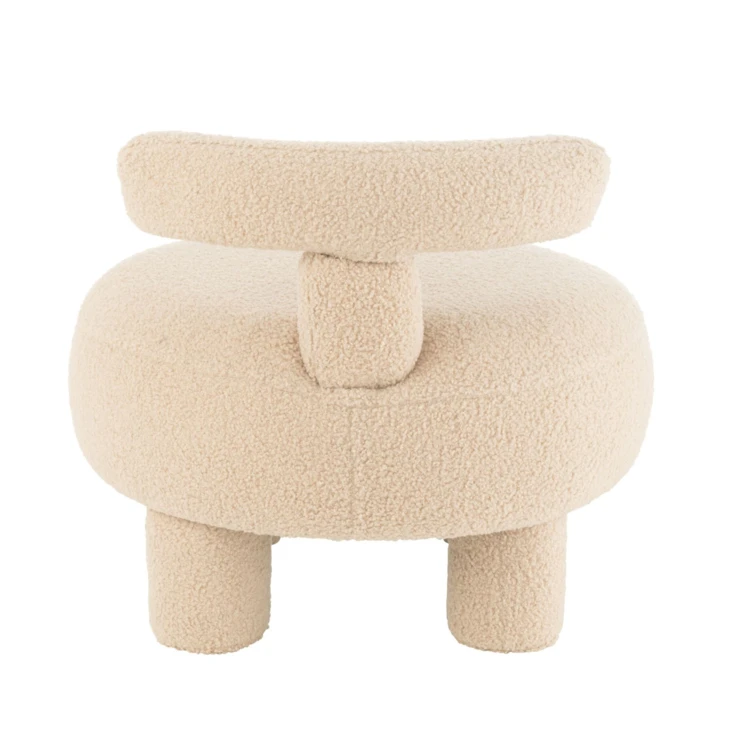 Pouf rond avec dossier en tissu bouclette