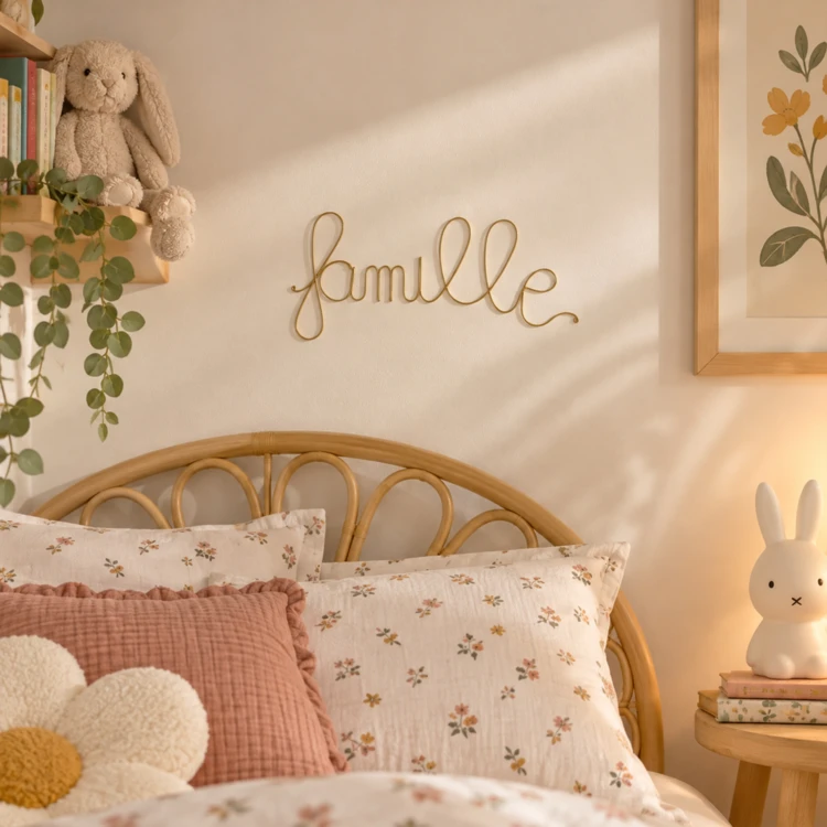 Wort aus vergoldetem Messingdraht "FAMILIE"