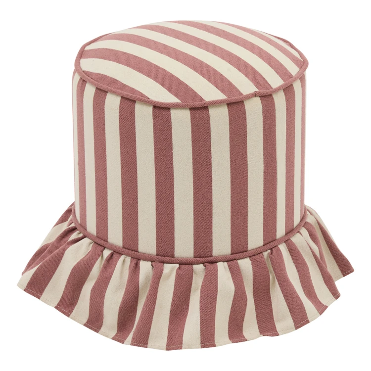 Pouf rond à rayures avec volant