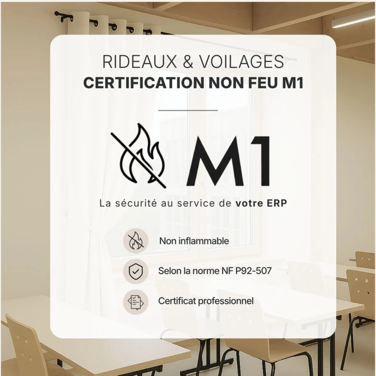 Rideau 100% Occultant Ignifugé M1 Non Feu Ecru
