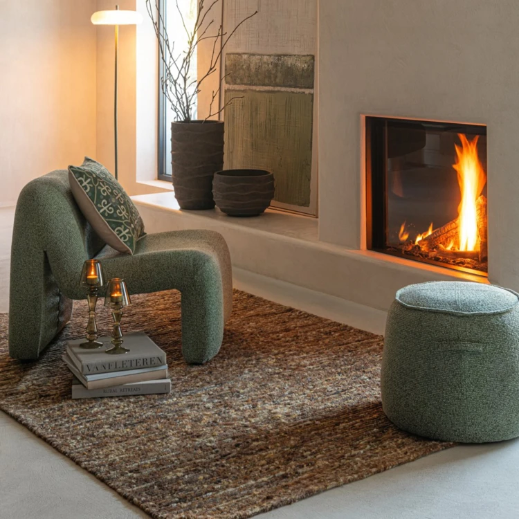 POUF ALEX CONTREPLAQUÉ/TISSU MARRON/ÉCRU