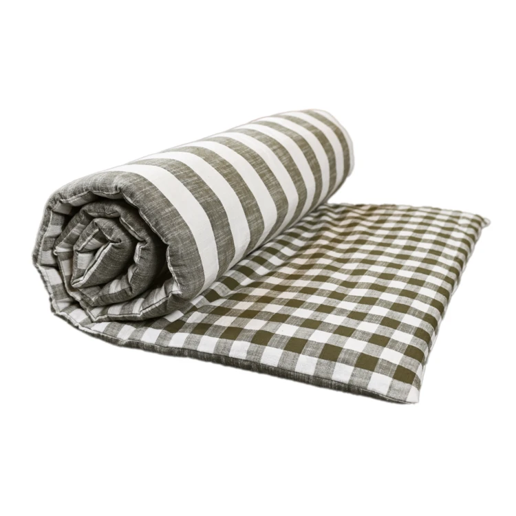 Omkeerbaar dekbed van gevlamd katoen met strepen en ruitjes LOURMARIN