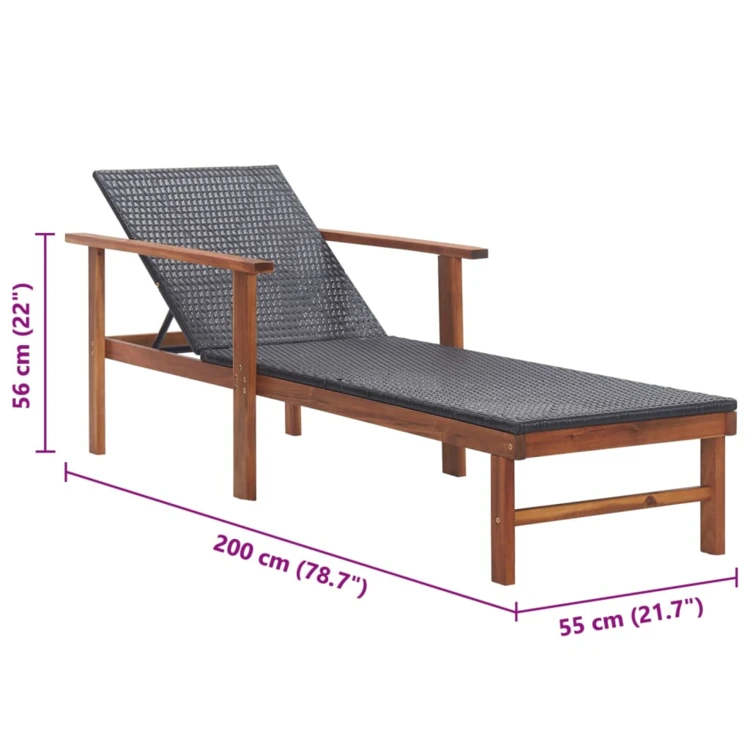 Chaise longue de jardin en bois résine tressée