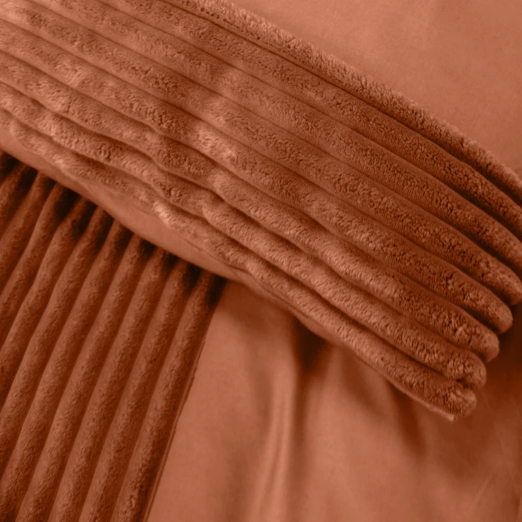 Parure de lit 3 pièces velours bande côtelé housse + taies