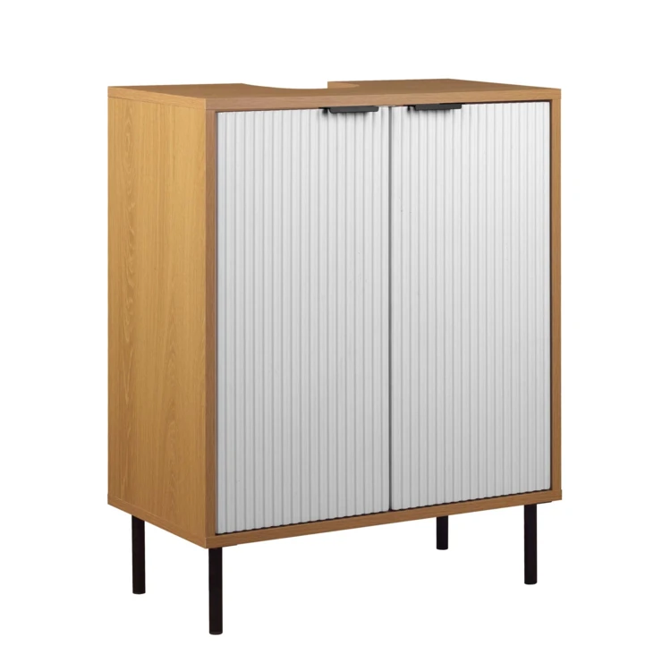 Meuble sous vasque de salle de bain avec rangement et portes rainurées