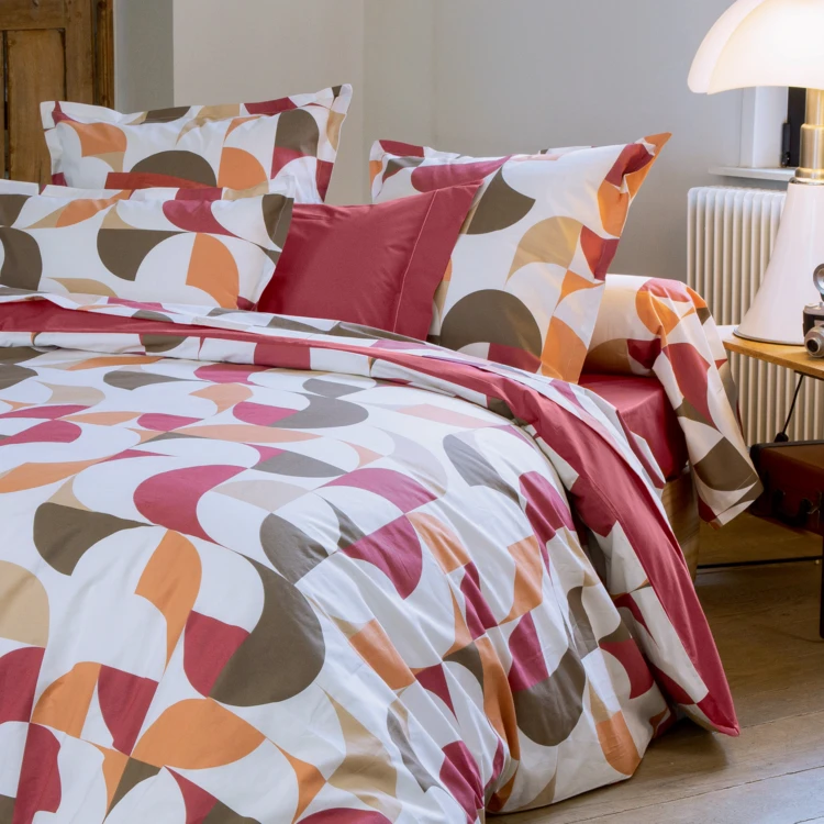 Drap plat percale de coton géométrique