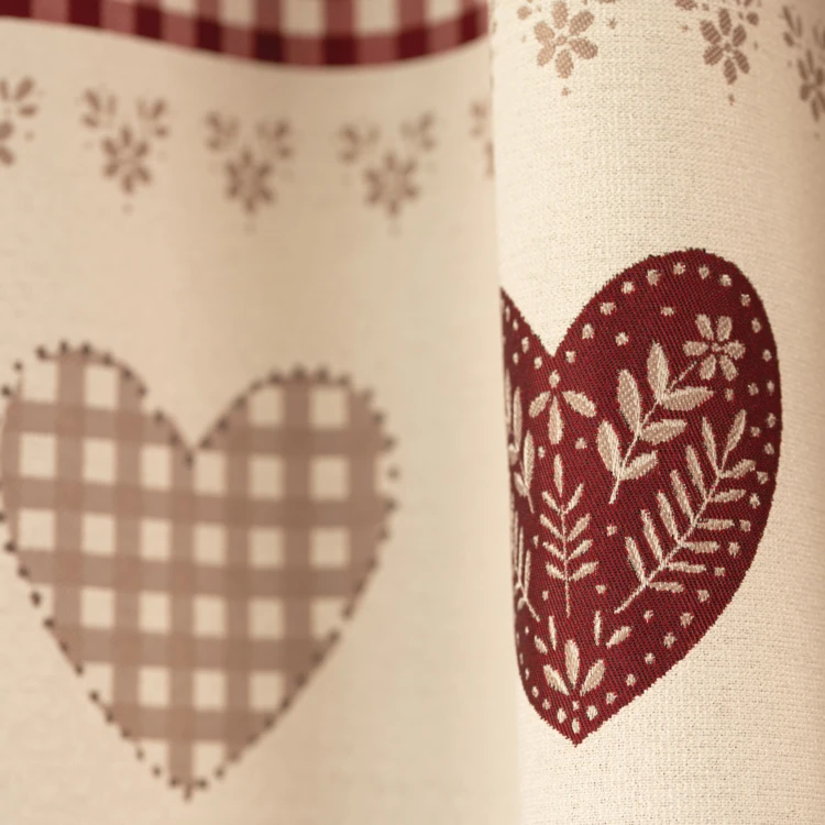 Tenda jacquard con occhielli, parte superiore a quadri vichy e motivi a cuor