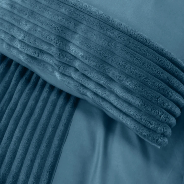 Parure de lit 3 pièces velours bande côtelé housse + taies