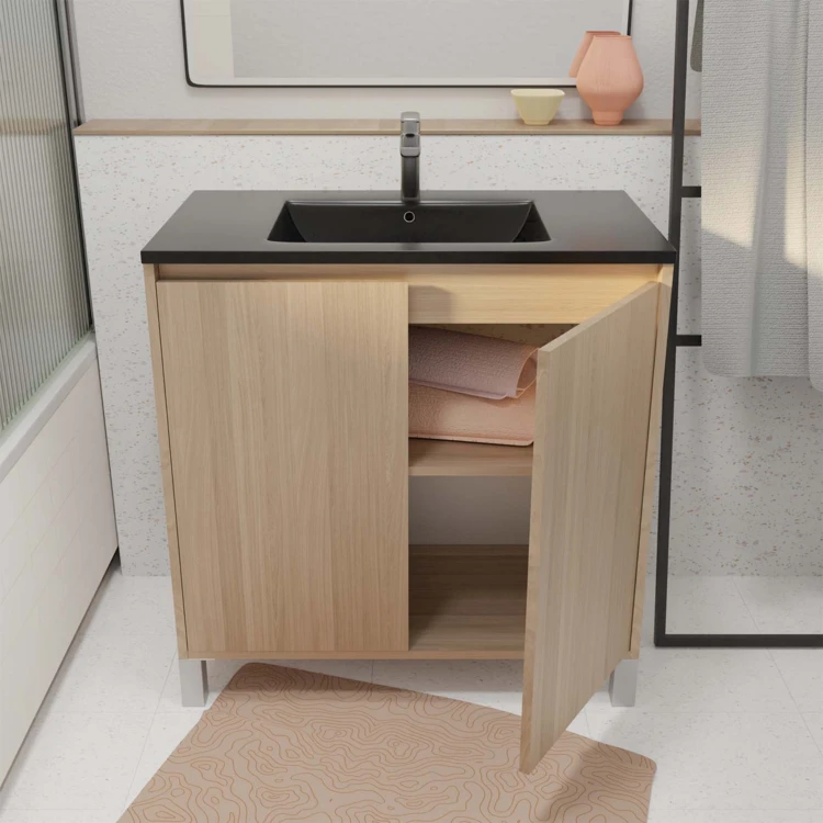 Meuble de salle de bains sur pieds avec 2 portes et vasque