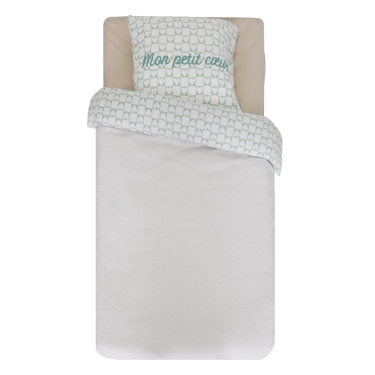 Conjunto de roupa de cama infantil de 2 peças com padrão de corações e textura felpuda