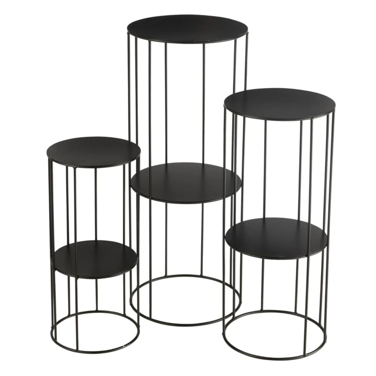 Porte plante en métal lot de 3 petites tables d'appoint à double étagère
