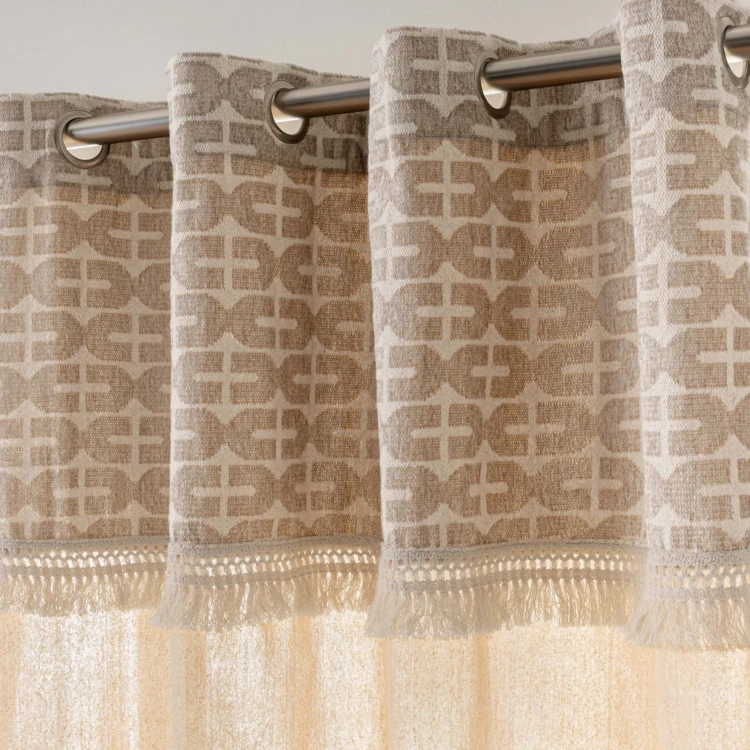 Rideau tamisant à œillets en polycoton avec jacquard et franges