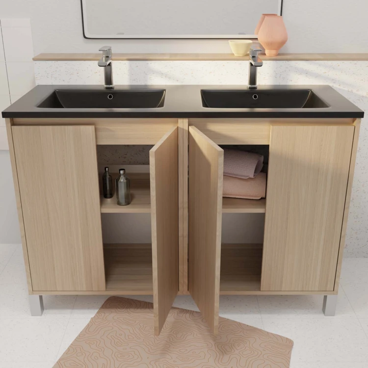 Meuble de salle de bains double vasque avec 4 portes