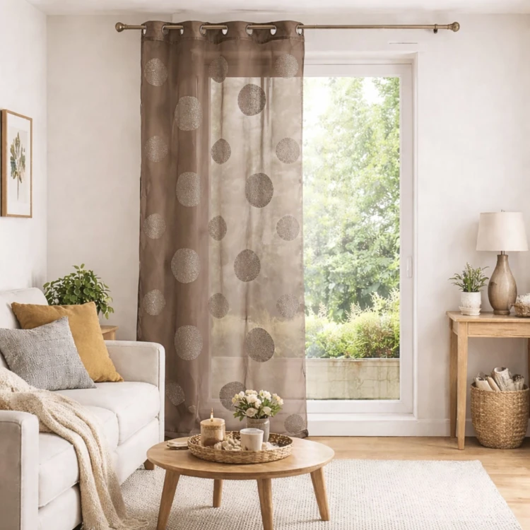 Voilage en Etamine Brodé de Ronds Mélés