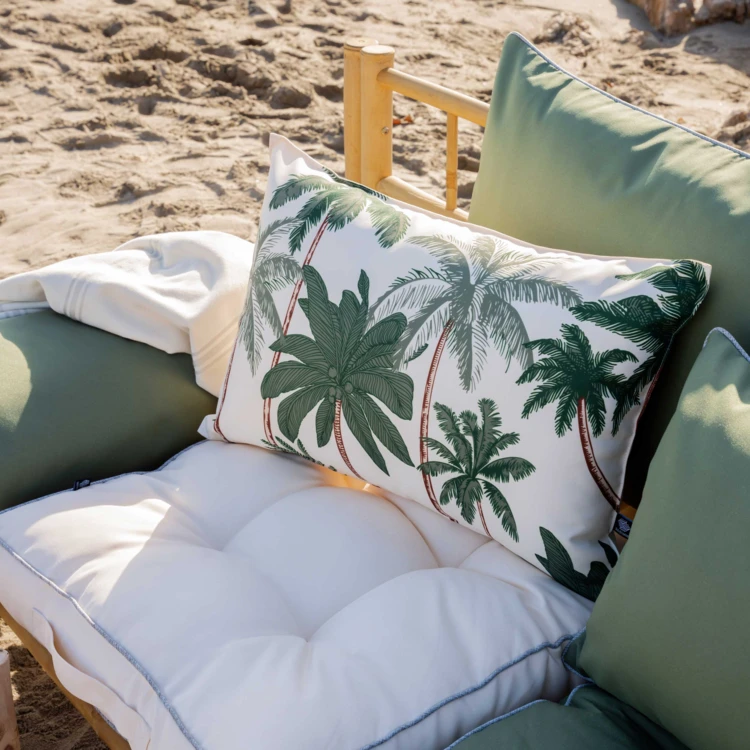 Coussin d'extérieur déperlant imprimé palmiers