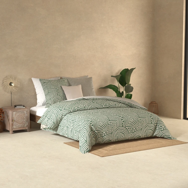 Juego de cama reversible de algodón con estampado laberinto